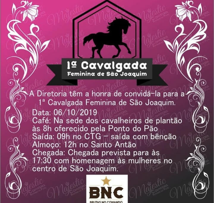 Você está visualizando atualmente 1° Cavalgada feminina acontecerá em São Joaquim