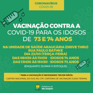 Leia mais sobre o artigo São Joaquim recebe novas doses de vacina CoronaVac para imunizar idosos 73 e 74 anos