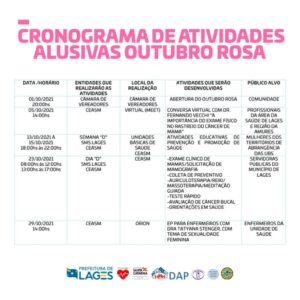 Leia mais sobre o artigo Secretaria da Saúde de Lages anuncia calendário de atividades do Outubro Rosa