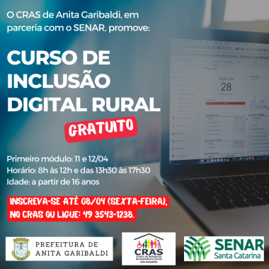 Você está visualizando atualmente Curso de Inclusão Digital Rural está com inscrições abertas em Anita Garibaldi