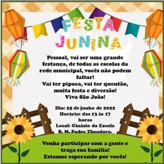 Você está visualizando atualmente Festa Junina acontecerá neste sábado