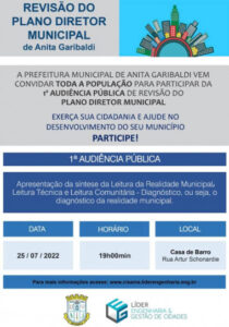 Leia mais sobre o artigo 1ª Audiência Pública de Revisão do Plano Diretor Municipal acontecerá neste mês