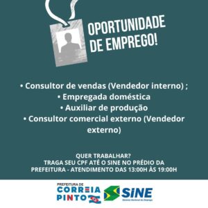 Leia mais sobre o artigo Correia Pinto têm vagas de emprego disponíveis no SINE