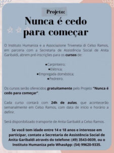 Leia mais sobre o artigo Projeto oferece cursos gratuitos para anitenses entre 14 e 18 anos