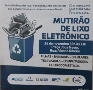 Leia mais sobre o artigo Mutirão de Lixo Eletrônico será realizado no dia 26 de novembro na Praça Joca Neves