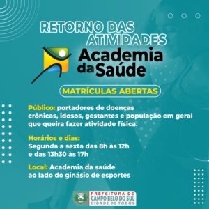 Leia mais sobre o artigo Academia da Saúde: Matrículas Abertas para Atividades Físicas Inclusivas em Campo Belo do Sul